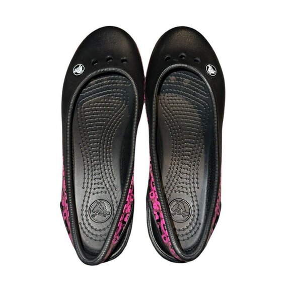 Crocs Genna II Crocband Girls Leopard Mary Jane Shoes Size 4 Black Pink Cute - Picture 7 of 8